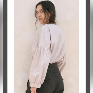 SULA Balloon Sleeve Blouse BLUSH SIZE SMALL raw hem